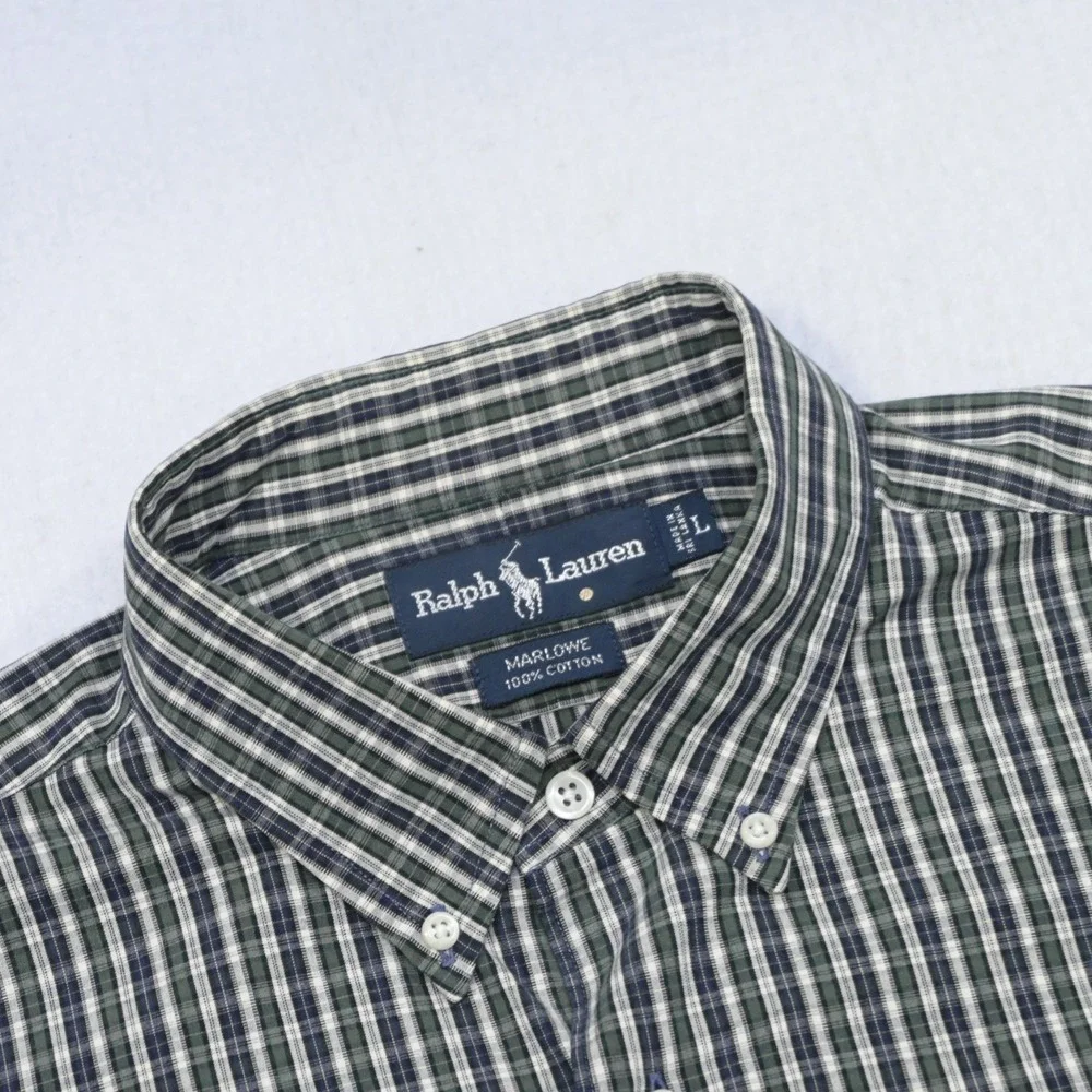VTG Polo Ralph Lauren Marlowe Dress Shirt Plaid Long Sleeve Button Up Mens Large